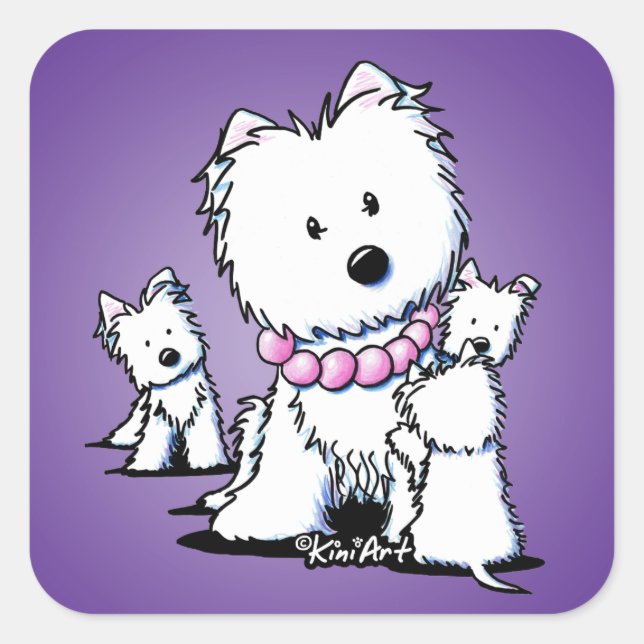 KiniArt Westie Mama & Pups Stickers (Vorderseite)