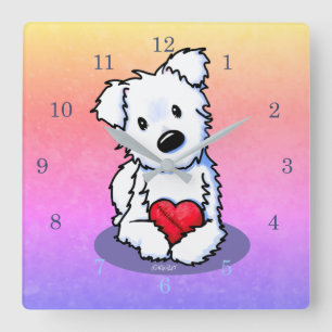 KiniArt Westie Mended Heart Quadratische Wanduhr