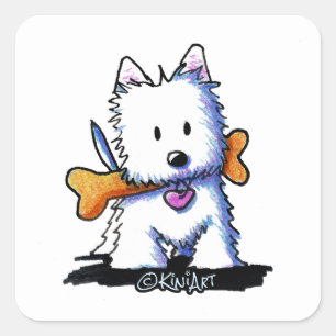 KiniArt Westie mit Knochen Quadratischer Aufkleber