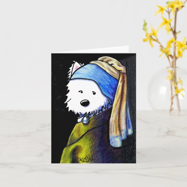 KiniArt Westie mit Pearl Earring Card Karte (Gelbe Blume)