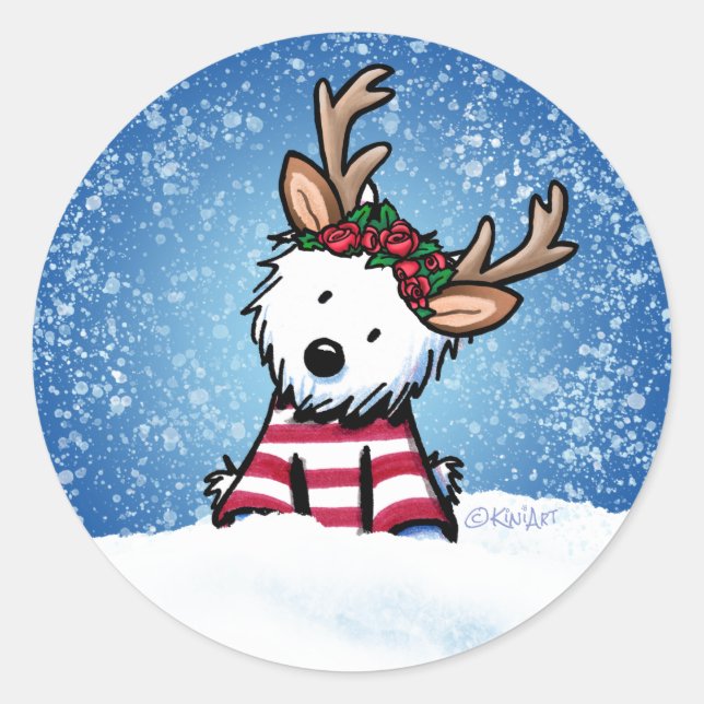 KiniArt Westie Reindeer Stickers (Vorderseite)