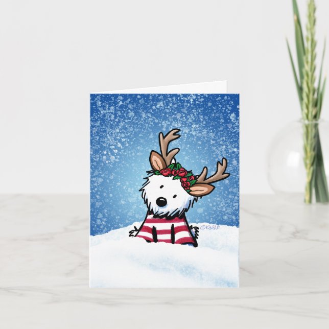 KiniArt Westie Rentier Holiday Card Feiertagskarte (Vorderseite)