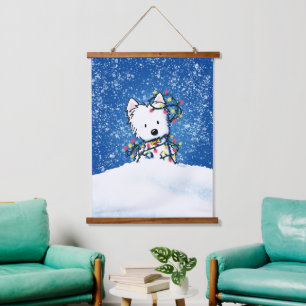 KiniArt Westie Terrier Hanging Tapestry Wandteppich Mit Holzrahmen