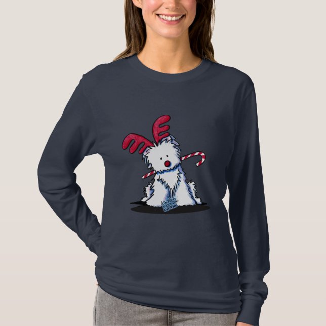 KiniArt Westie Terrier Reindeer Dark Shirt (Vorderseite)