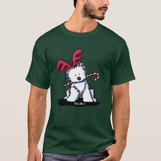 KiniArt Westie Terrier Reindeer Dark Shirt (Vorderseite)