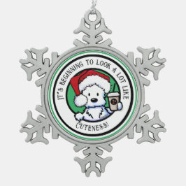 KiniArt Westie Weihnachtskaffee Sweatshirt Ornamen Schneeflocken Zinn-Ornament