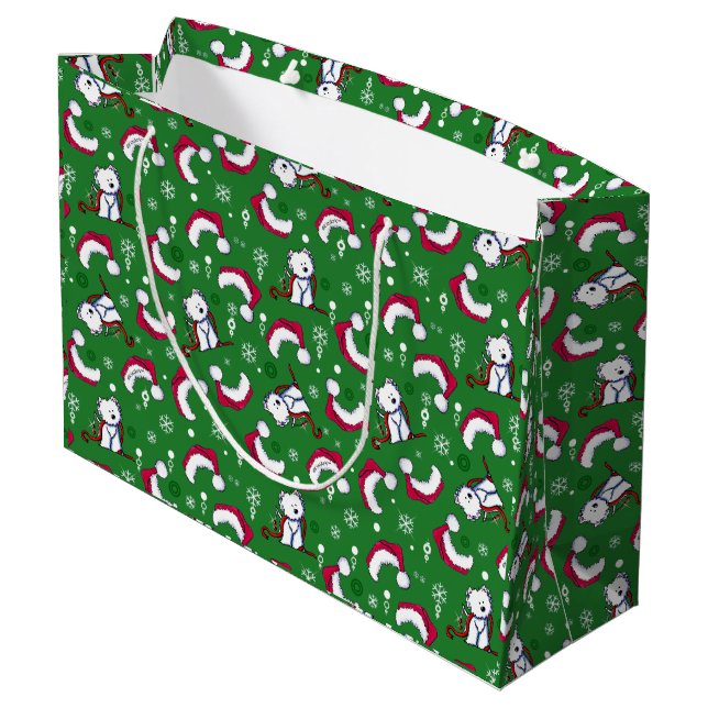 KiniArt Westies Weihnachtsgeschenktasche Große Geschenktüte (Rückseite Schrägansicht)