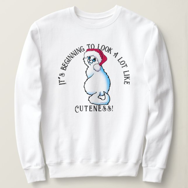 KiniArt White Cat Christmas Sweatshirt (Design vorne)