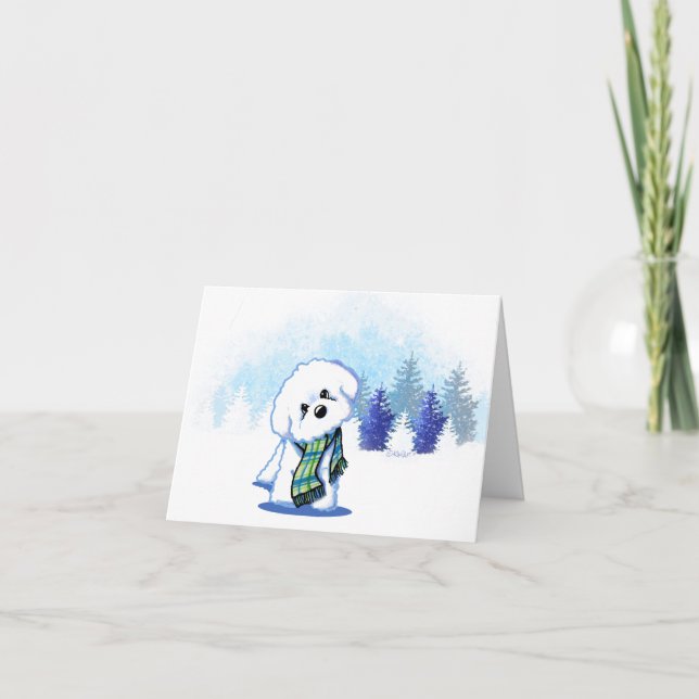 KiniArt Winter Bichon Frise Note Card Dankeskarte (Vorderseite)