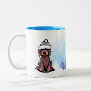 KiniArt Winter Chocolate Doodle Dog Zweifarbige Tasse