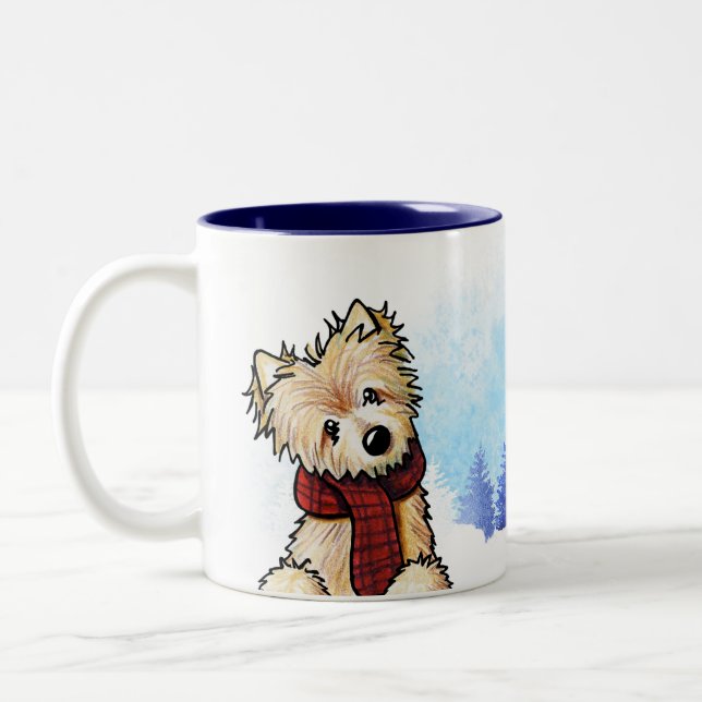 KiniArt Winter Norwich Terrier Zweifarbige Tasse (Links)