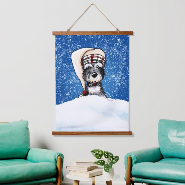 KiniArt Winter Schnauzer Hängetapestry Wandteppich Mit Holzrahmen (Wohnzimmer)