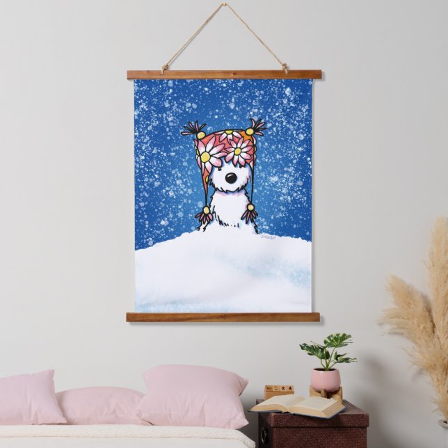 KiniArt Winter Westie Wandteppich Mit Holzrahmen (Schlafzimmer)