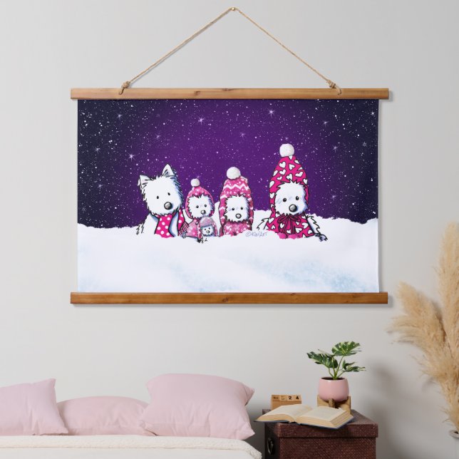 KiniArt Winter Westies Weihnachten Wandteppich Mit Holzrahmen (Schlafzimmer)