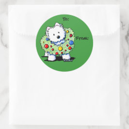 KiniArt Wreath Westie Gift Tags Round Sticker