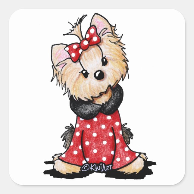 KiniArt Yorkie Valentine Quadratischer Aufkleber (Vorderseite)
