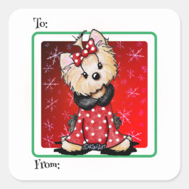 KiniArt Yorkie Weihnachten Quadratischer Aufkleber