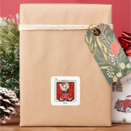 KiniArt Yorkie Weihnachten Quadratischer Aufkleber