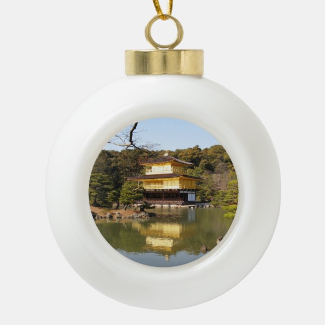 Kinkaku-ji 金 閣 Tempel 寺 Goldenen Pavillon Keramik Kugel-Ornament (Vorderseite)
