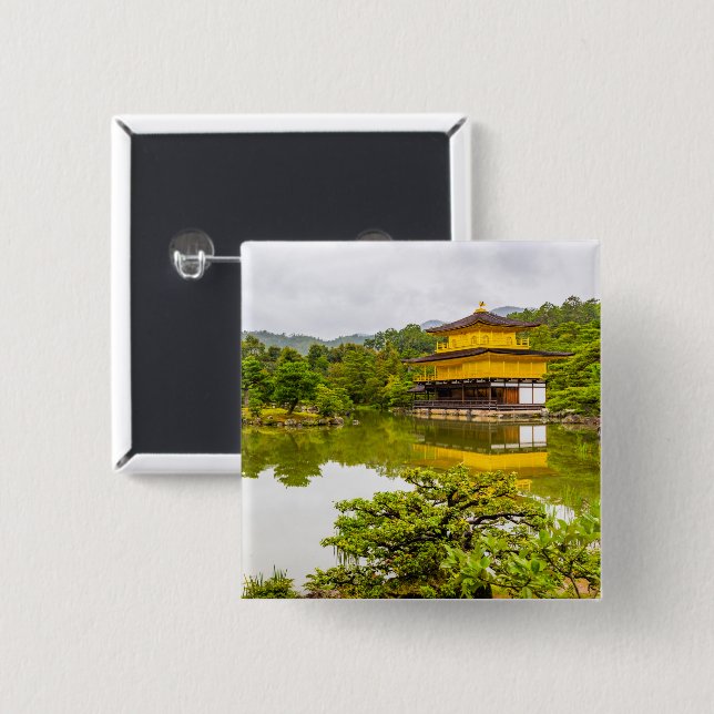Kinkaku-ji oder Goldener Pavillon und Teich, Kyoto Button (Vorne & Hinten)