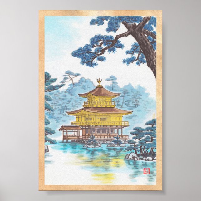 Kinkakuji Temple Kamei Tobei japanische Landschaft Poster (Vorne)