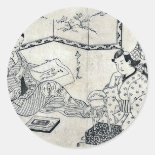 Kinko und Echizen durch omori, Yoshikiyo Ukiyoe Runder Aufkleber