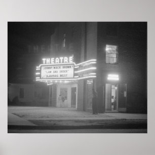 Kino bei Nacht, 1941. Altes Foto Poster