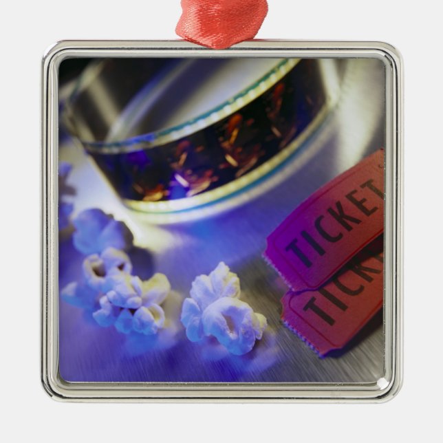 Kino-Film, Popcorn u. Karten Silbernes Ornament (Vorne)