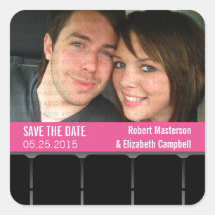Kino-Foto Save the Date Sticker, Magent Quadratischer Aufkleber
