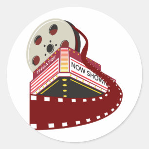 Kino-Gebäude mit Filmrolle Runder Aufkleber