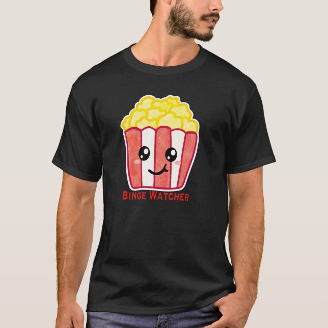 Kino-Popcorn mit Zitat Binge Watcher T-Shirt (Vorderseite)