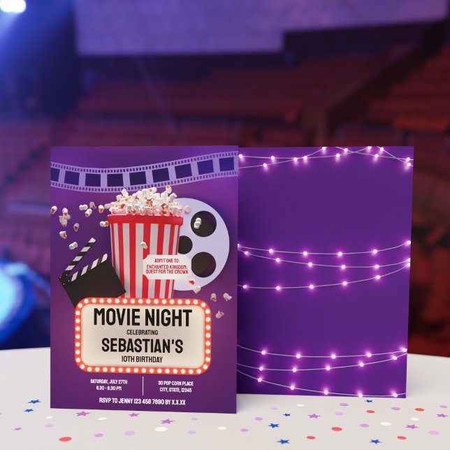 Kinoabend Geburtstagsparty Einladung (Movie Night Childrens Birthday Party Invitation)