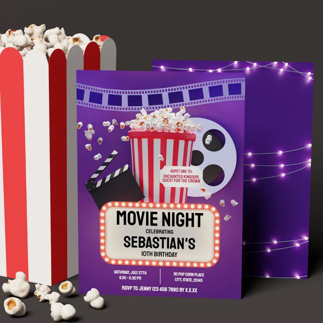 Kinoabend Geburtstagsparty Einladung (Movie Night Childrens Birthday Party Invitation)