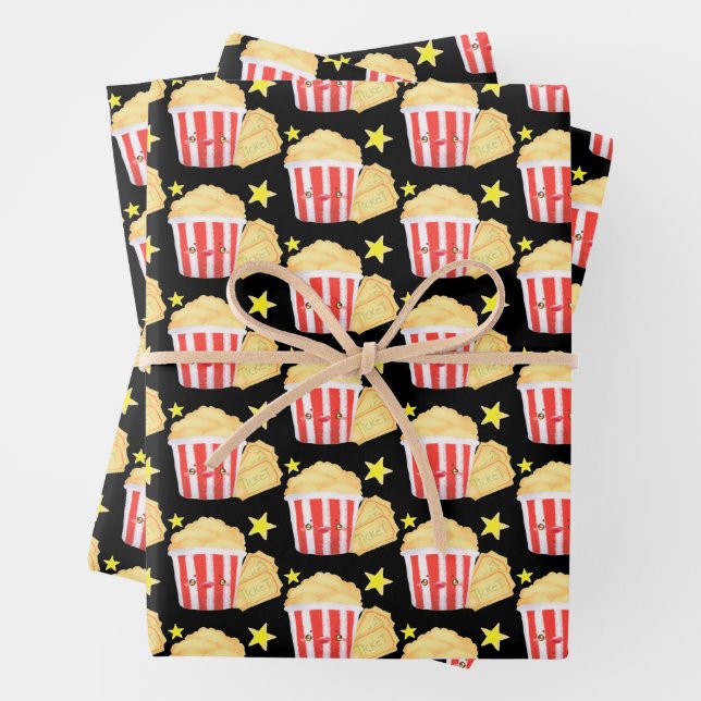 Kinoabend Popcorn und Tickets Geschenkpapier Set (Beispiel)