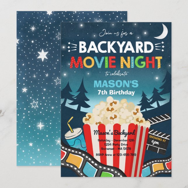Kinofilm "Backyard Night Birthday Movie" unter dem Einladung (Vorne/Hinten)