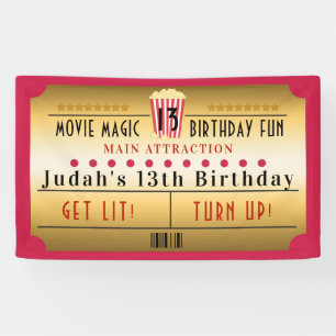 Kinofilm Popcorn Ticket Geburtstagsparty Banner