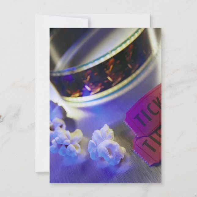 Kinofilm, Popcorn und Tickets Einladung (Vorderseite)