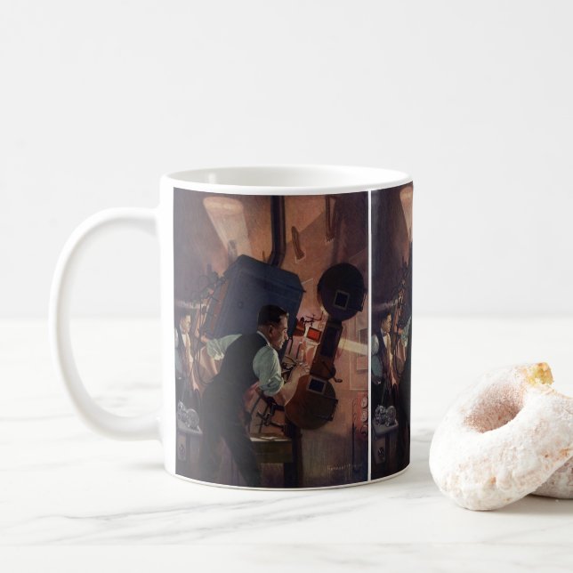 Kinoprojektionist, Vintages Geschäft Kaffeetasse (Mit Donut)