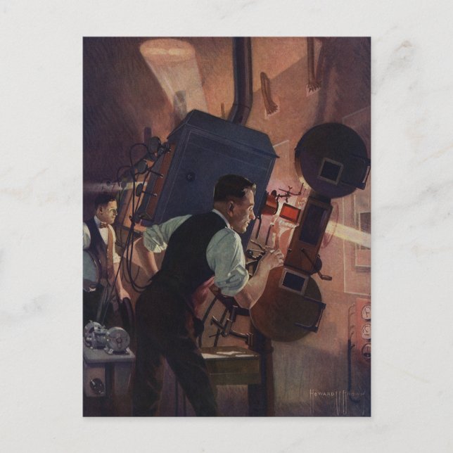 Kinoprojektionist, Vintages Geschäft Postkarte (Vorderseite)