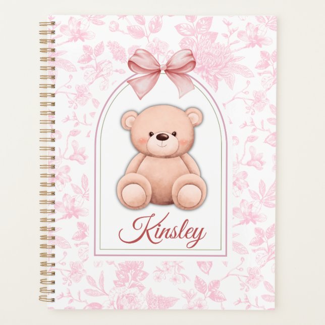 Kinsley | Benutzerdefiniertes rosa Teddy-Bär-Kinde Planer (Vorderseite)