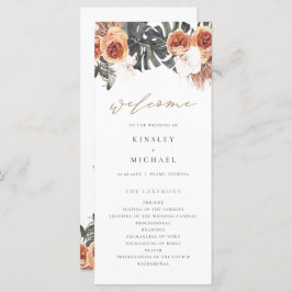 KINSLEY Boho Terracotta Floral Wedding Program Menükarte
