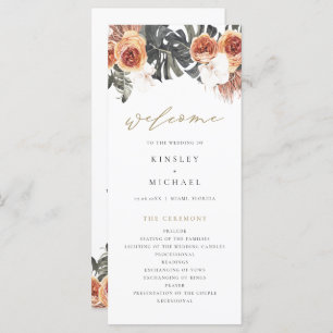 KINSLEY Boho Terracotta Floral Wedding Program Menükarte