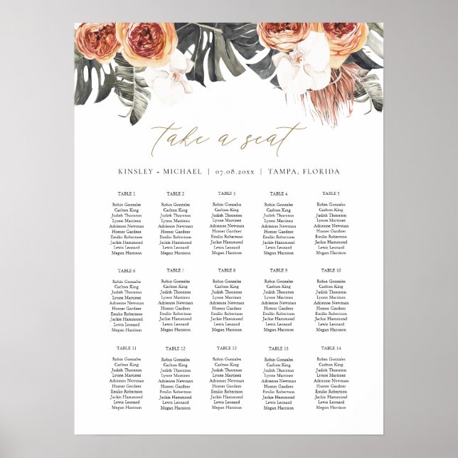 KINSLEY Boho Terracotta Palm Wedding Chart Poster (Vorne)