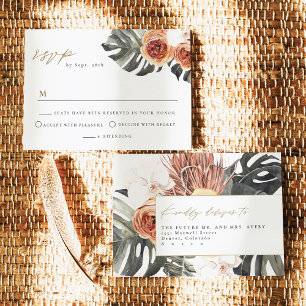 KINSLEY Boho Terracotta Palm Wedding RSVP Postcard Einladung