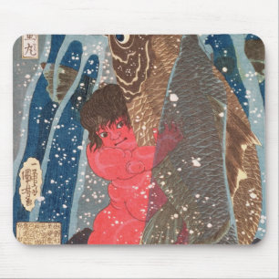 Kintoki schwimmt herauf den Wasserfall Mousepad