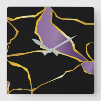 Kintsugi Amethyst Accents Quadratische Wanduhr