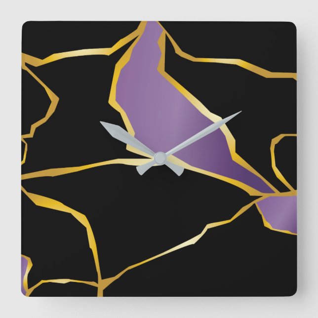 Kintsugi Amethyst Accents Quadratische Wanduhr (Vorderseite)
