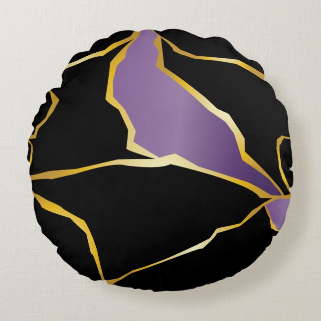 Kintsugi Amethyst Accents Rundes Kissen (Vorderseite)