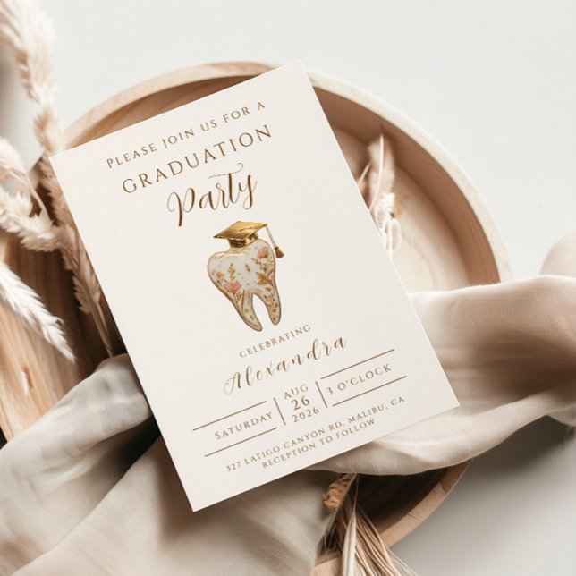 Kintsugi Floral Tooth Graduation Party Einladung (Von Creator hochgeladen)