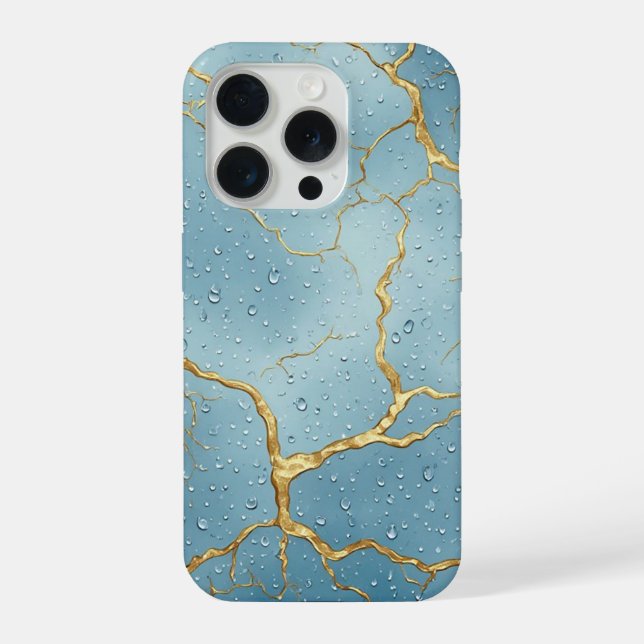 💙 Kintsugi Goldene Risse ✨ Blaue Wassertropfen💙 iPhone Hülle (Rückseite)